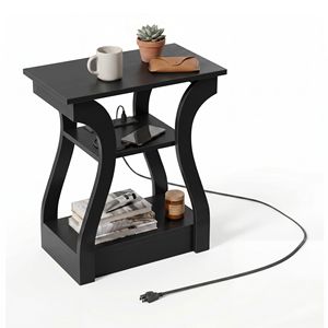 Comodino Sottile a 3 Ripiani con Stazione di Ricarica, Moderno Tavolino da Notte per Piccoli Spazi e Soggiorno - Product Image 2