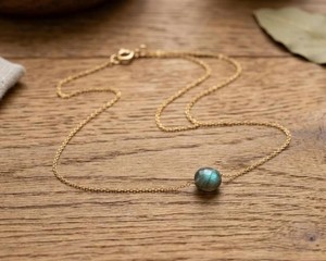 Handmade Polished Labradorite Gemstone <b>Necklace</b> Gold Tone Chain Minimalist <b>Boho</b> Luxury Jewelry Gift for Women - Product Image 3