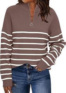 Women's Quarter Zip Striped Oversized Sweater 2026 <b>Mock</b> <b>Turtleneck</b> Fall Fashion Outfit - Product Image 5