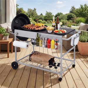 Carrello BBQ in Metallo per Esterni per Griglie a Carbone da 18-22 Pollici con Supporto per Coperchio e Ripiano Portaoggetti - Product Image 3