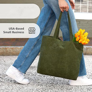 Sac fourre-tout en velours côtelé vert avec fermeture éclair, style féminin, toutes saisons, usage quotidien, 17,5x15 pouces, He She Wears - Product Image 6