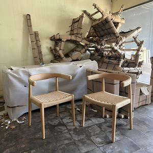 Silla de Comedor de Madera de Teca Sólida Estilo Japandi, Minimalista, para Cafetería o Restaurante, con Cuerda Tejida a Mano, Muebles Comerciales - Product Image 6