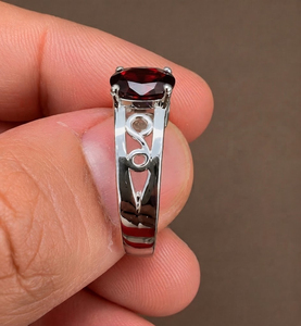 Rhaya Jewels Vintage Elegant Engagement Rhodium Plated 925 Sterling Silver Oval Cut Garnet Prong Setting Dainty Band <b>Ring</b> Unisex - Product Image 3