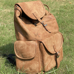 Vintage Style <b>Large</b> <b>Leather</b> <b>Backpack</b> Genuine <b>Leather</b> Retro Square Buckle Closure Water Resistant Shoulder Bag Private Label - Product Image 4