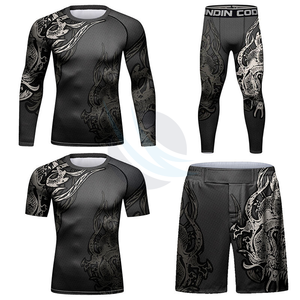 Ensemble de rashguards de compression pour hommes SPOFIT, manches longues et courtes, avec imprimé dragon, séchage rapide, spandex, polyester, coutures invisibles - Product Image 2