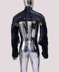 Men's Red Leather <b>Jacket</b> Front Stand Collar Zipper Closure <b>Slim</b> <b>Fit</b> Autumn Regular Sleeve Solid Color Casual Breathable Wool - Product Image 5