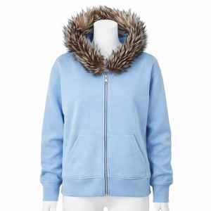 Veste en polaire à capuche vert olive avec fermeture éclair en fourrure blanche, vêtement d'extérieur décontracté d'hiver unisexe, coupe régulière - Product Image 5