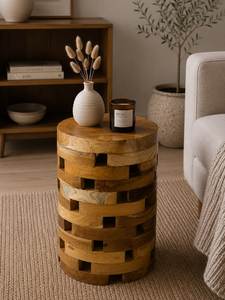 Natural <b>Teak</b> Wood Side <b>Table</b> Round Accent Stool Handmade Living Room <b>Bedside</b> Ottoman Furniture Housewarming Tabletop - Product Image 4