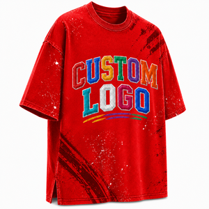 T-shirt surdimensionné pour homme avec logo personnalisé brodé, imprimé graphique effet éclaboussures rouges, 100% coton, style streetwear hip-hop décontracté - Product Image 3