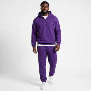 Custom Logo 1/4 Zip Hoodie <b>Tracksuit</b> Men's Quarter Zip Polar Fleece Jogger Set Heavyweight Winter Warm Sweatuit Private Label - Product Image 1