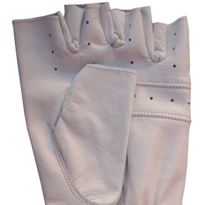 High Quality White Color Genuine Leather Finger Less Cycling Gloves Keven Impex Breathable Summer Unisex Custom logo Wholesale - Product Image 6