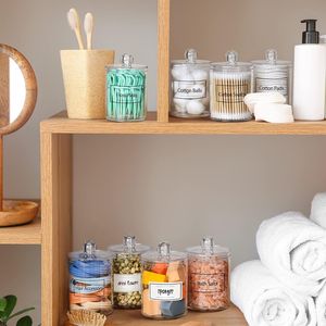 Lot de 8 distributeurs de cotons-tiges en acrylique avec couvercles et étiquettes – Boîtes de rangement transparentes pour cotons-tiges et cure-dents - Product Image 4