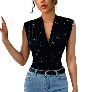 Customized Y2K Summer Sexy Girl Casual Fit Cropped Top All Over Diamonds Rhinestone Tank Top OEM women's shirt Custom Logo USA - Product Image 5