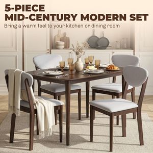 Set Tavolo da Pranzo di Lusso Stile Mid-Century Moderno per 4 Persone, Tavolo e Sedie Grigio Chiaro per Cucina e Soggiorno - Product Image 3