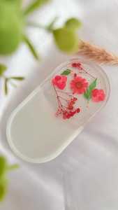 Handmade Oval Resin Jewelry <b>Tray</b> Luxury Floral Resin <b>Vanity</b> Dish - Handcrafted White Pearl and Clear Gold Foil - Product Image 3
