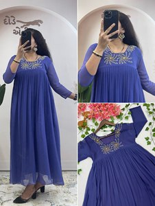 VISHNU K DESIGNS LONG MAXI KURTI FOUX GEORGETTE KHATLI MODERN WORK <b>DRESS</b> for <b>WEDDING</b> ALL SEASONS - Product Image 4
