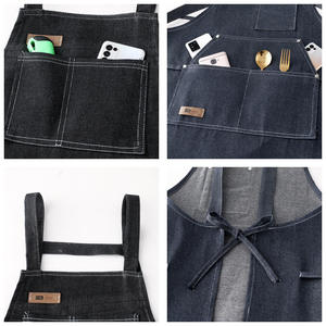 Tablier de coiffure professionnel IKZARSA en denim avec patch en cuir, bretelles réglables, confortable pour usage en salon, différentes couleurs, personnalisable - Product Image 4