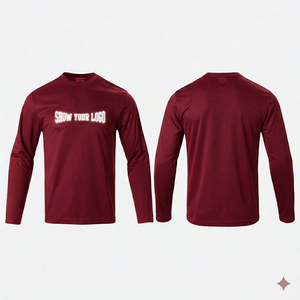 Camiseta lisa color borgoña para hombre, transpirable, de secado rápido, cuello redondo, poliéster, manga larga, corte ajustado, ropa deportiva. - Product Image 1
