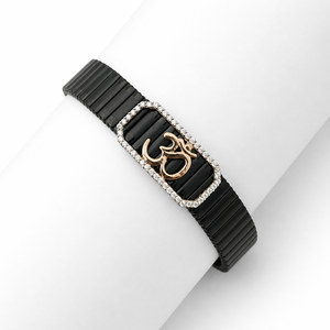 925 Sterling <b>Silver</b> Solid Gold Om Cubic Zirconia Bracelet High Polish Black Link Spiritual <b>Mens</b> Unisex <b>for</b> Wedding Party Daily W - Product Image 2