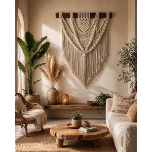 Décoration murale en macramé bohème pour salon, forme géométrique abstraite en triangle - Product Image 6