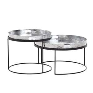Juego de mesas de centro redondas modernas de metal con superficie martillada y estructura de hierro, diseño industrial apilable, muebles para sala de estar - Product Image 6