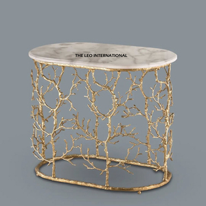 Mesa de Centro de Diseño Metálico para Decoración de Vestíbulo, Mueble de Aluminio Fundido con Forma de Rama de Árbol y Tapa de Mármol - Product Image 1