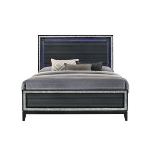 Letto matrimoniale in metallo Haiden Queen con finitura nera anticata e LED - Product Image 1