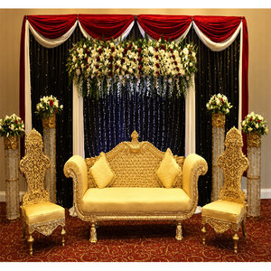 Royal Wedding Carved <b>Sofa</b> Set Royal Furniture <b>Sofa</b> Set Asian Wedding Furnitures Luxury Royal Carved <b>Sofa</b> Set With <b>Gold</b> Finish - Product Image 1