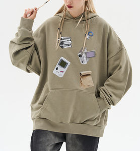 Sudadera unisex gruesa y pesada con capucha, estilo holgado, de felpa, con cremallera larga, verde, de algodón, para invierno, unisex, para trabajo, 100% bordada, mezcla de forro polar, ecológica. - Product Image 3