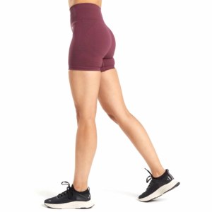 Shorts pour femmes à taille haute en tricot, imprimé logo cœur, respirant, taille élastique, style sportif, couleur bordeaux, 100% coton, écologique - Product Image 2