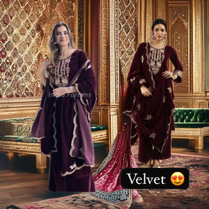 ชุดสلوارกำมะหยี่แบบอินเดีย-ปากีสถาน ดีไซน์เนอร์ ตกแต่งด้วยเลื่อมและงานปัก สำหรับงานปาร์ตี้ งานแต่งงาน และสวมใส่ลำลอง - Product Image 1