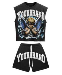 Conjunto de Camiseta Casual para Hombre de Alta Calidad 2025 con Pantalones Cortos de Algodón Transpirable con Lavado Ácido, Logotipo Personalizado OEM, Conjunto de Verano - Product Image 4