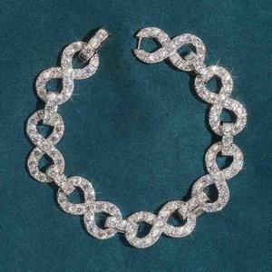 Pulsera de Cadena de Diamantes de Lujo, Corte Brillante Redondo, Engaste Pavé, Eslabones Geométricos, Plata 925, Unisex, Uso Diario - Product Image 1