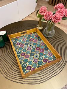 Luxury Durable Eco-Friendly Polished Solid Wooden Handcrafted Rectangle <b>Serving</b> <b>Tray</b> <b>Handles</b> Coffee Table Party Wedding Birthday - Product Image 5