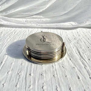 Engraved Design Metal Coaster Set With <b>Stand</b>. Luxury Brass Nickel Plating Round Shape <b>Drink</b> Mats For Wedding Party Table Decor - Product Image 2