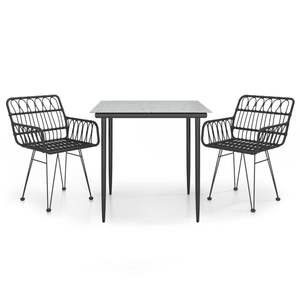 Juego de Comedor de Patio de 3 Piezas en Ratán Sintético Negro, Elegantes Conjuntos de Jardín - Product Image 2