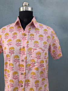 Camisa Casual de Algodón de Manga Corta con Estampado Floral Rosa para Hombre, Cuello Camisero, Transpirable, para Verano - Product Image 6