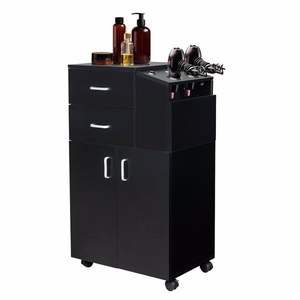 Carrello da Salone Nero con Ruote, 5 Supporti per Asciugacapelli, 2 Cassetti, 1 Ampio Armadietto, Postazione Mobile (Nero) - Product Image 1