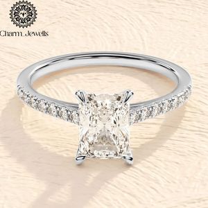 Bague de Fiançailles et d'Éternité Classique pour Femme Charm_Jewells en Argent Plaqué Or Rose 18K avec Moissanite Taille Coussin et Sertissage à Griffes IGI - Product Image 6