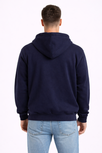 Sweat-shirt à capuche bleu marine pour homme avec fermeture éclair intégrale, capuche à cordon de serrage, poches kangourou sur le devant et poignets côtelés – Style décontracté classique - Product Image 3