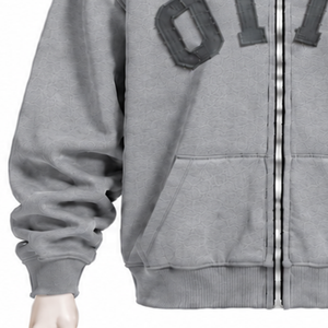 Custom <b>Grey</b> Mens Zip Up Hoodie Chenille Letter Applique Heavyweight Fleece Oversized Streetwear <b>Sweatshirt</b> with Front Pockets - Product Image 6