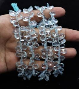 AAA Natural Aquamarine Faceted Pear Shape Beads 10 Inch Strand Size 7x10 MM Blue Transparent Aquamarine <b>Gemstone</b> Pear Beads - Product Image 6