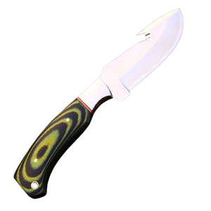 Cuchillo de Caza de Hoja Fija Plateada con Mango con Patrón Verde y Negro, Cuchilla con Gancho para Deshuesar, Cuchillo Utilitario para Supervivencia y Camping al Aire Libre - Product Image 1