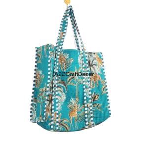 Handmade Cotton Quilted Long Handle Tote Bag Striped Pattern Eco-Friendly Travel Shoulder Bag <b>Large</b> Size Party Storage <b>Gift</b> - Product Image 2