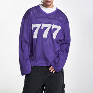 OEM Factory Custom Number Print V Neck Long Sleeve <b>T</b> <b>Shirt</b> for Men Mesh Long Sleeve Causal Oversized Fit Jersey <b>T</b> <b>Shirts</b> - Product Image 4