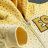 OEM Automne 500gsm Streetwear personnalisé en molleton bouclette avec applique en strass, effet délavé soleil, délavé à l'acide, logo brodé surdimensionné, coupe courte zippée