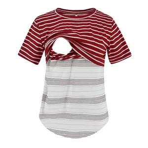 Hochwertiger Großhandel Streifen Mode Kurzarm Mutterschaft T-Shirt Stillen Kleidung Damen Übergröße T-Shirts Nursing Shirt