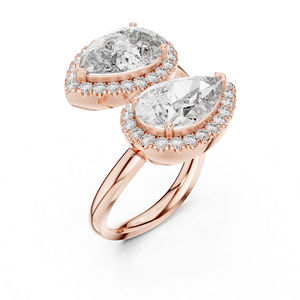 แหวนหมั้นเพชรทรงกลมและทรงหยดน้ำ 14K โรสโกลด์ สำหรับผู้หญิง |   เพชรที่เพิ่งเพาะเลี้ยง - Product Image 4