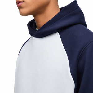 <b>Men's</b> <b>Navy</b> Blue Gray Color Blocking Hooded Sweatshirt Regular Fit <b>Fleece</b> Casual Wear Autumn Style Pocket Design - Product Image 3