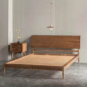 Lit plateforme minimaliste en teck massif, taille Queen, design en bois durable, finition couleur naturelle pour usage intérieur (chambre). - Product Image 2